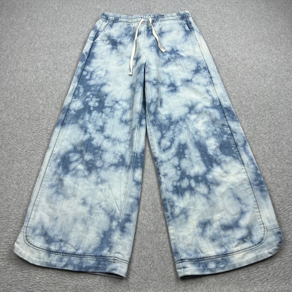 Three Bird Nest So Comfy Wide Leg Pant Womens Small Blue Bleach Dye Denim USA